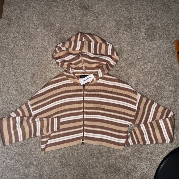 Kendall & Kylie Cropped Hoodie | Striped Knit Zip-Up | Size XS | NWT - Picture 1 of 6